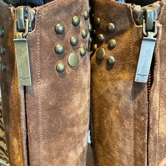 AUTHENTIC Saint Laurent *Ella* Studded Brown Suede Knee Boots IT 37/US 7 - Picture 14 of 16